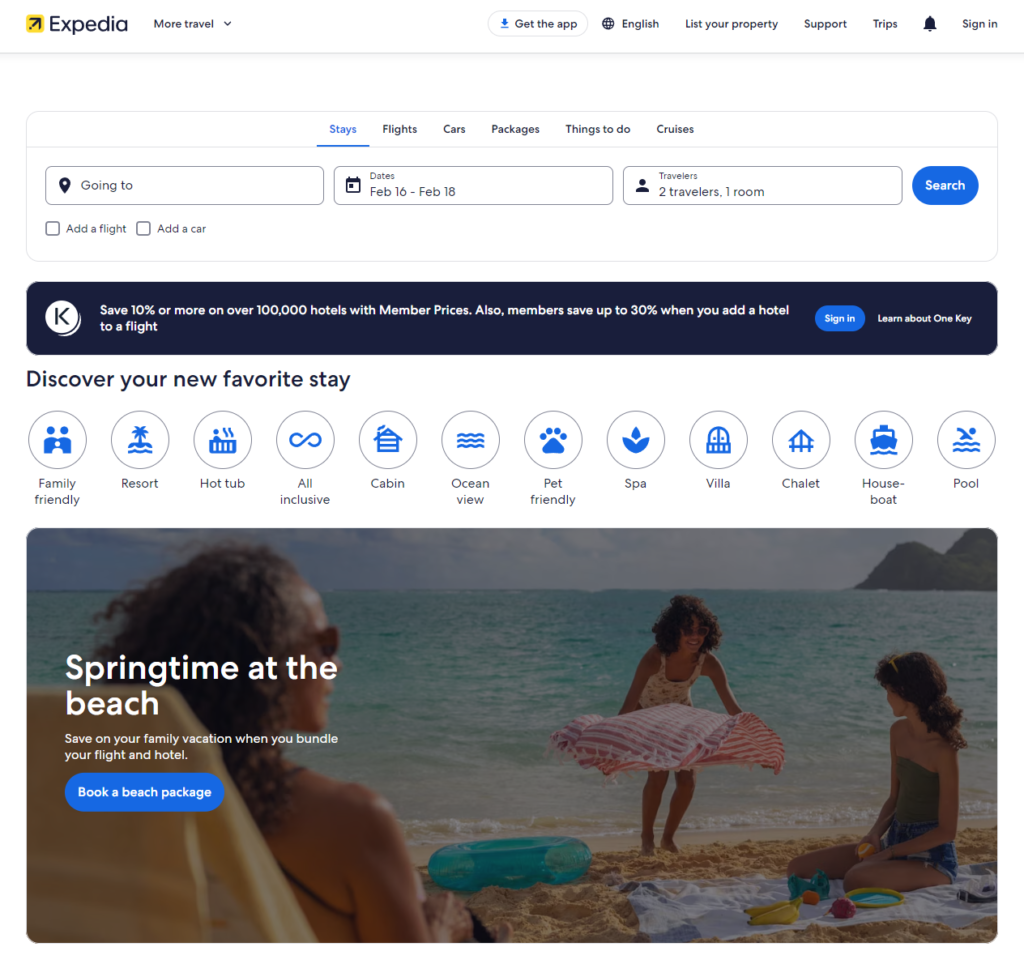 Expedia vs Priceline: Expedia Interface