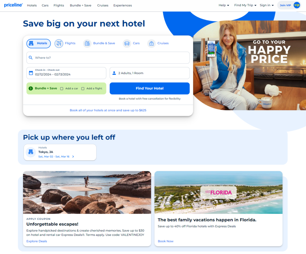 Expedia vs Priceline: Priceline Interface