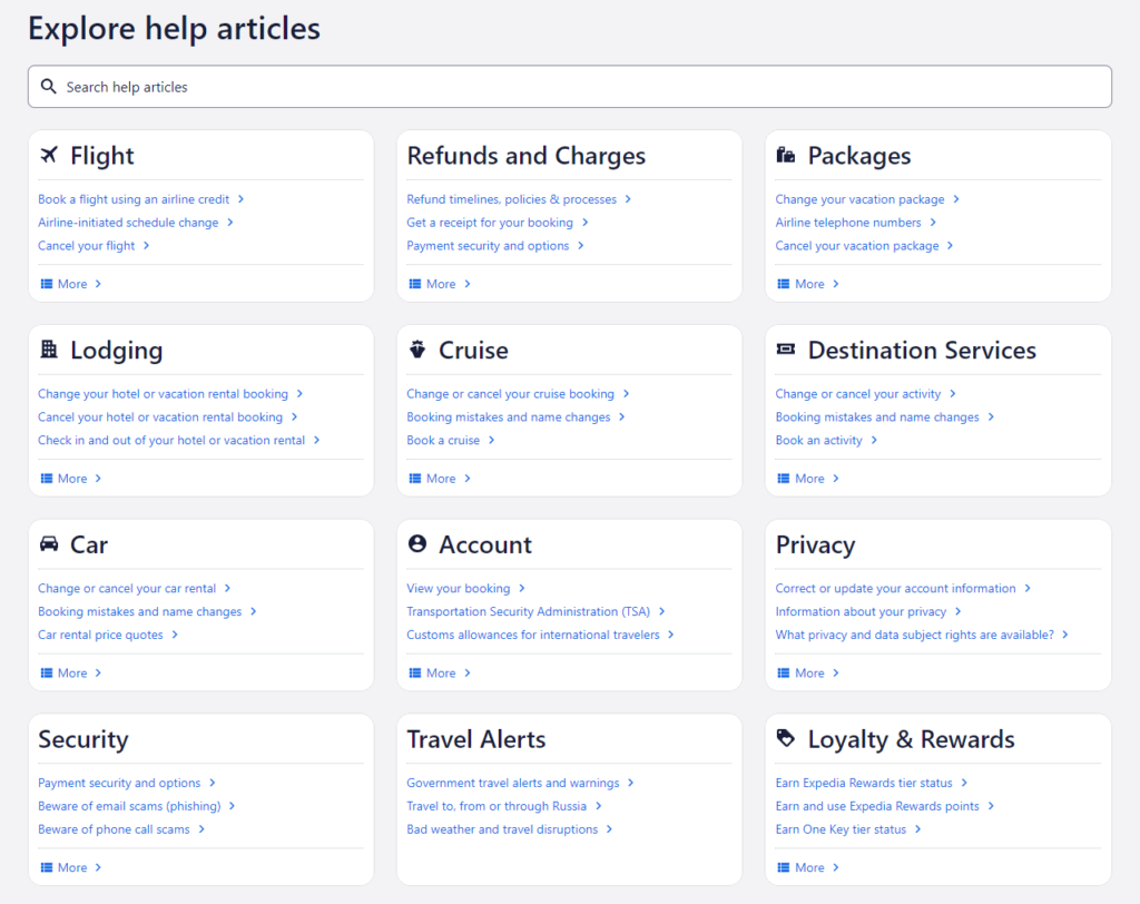 Expedia vs Priceline: Expedia's Help Page